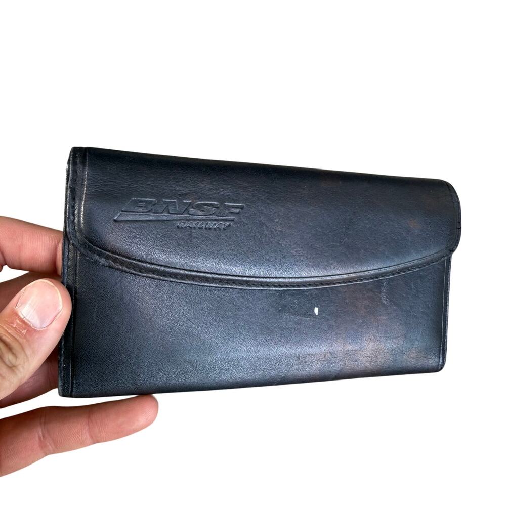 Vintage Buxton Velvet Touch Cowhide Leather Wallet Black BNSF Santa Fe Railroad